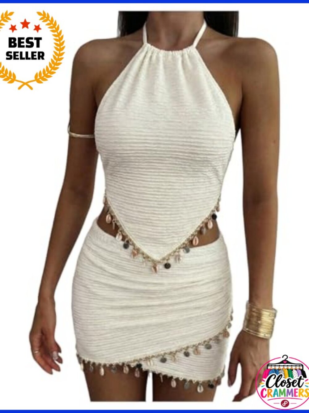 Women's 2 Piece Textured Crop Halter Top & Wrap Mini Skirt Set Beach Outfit